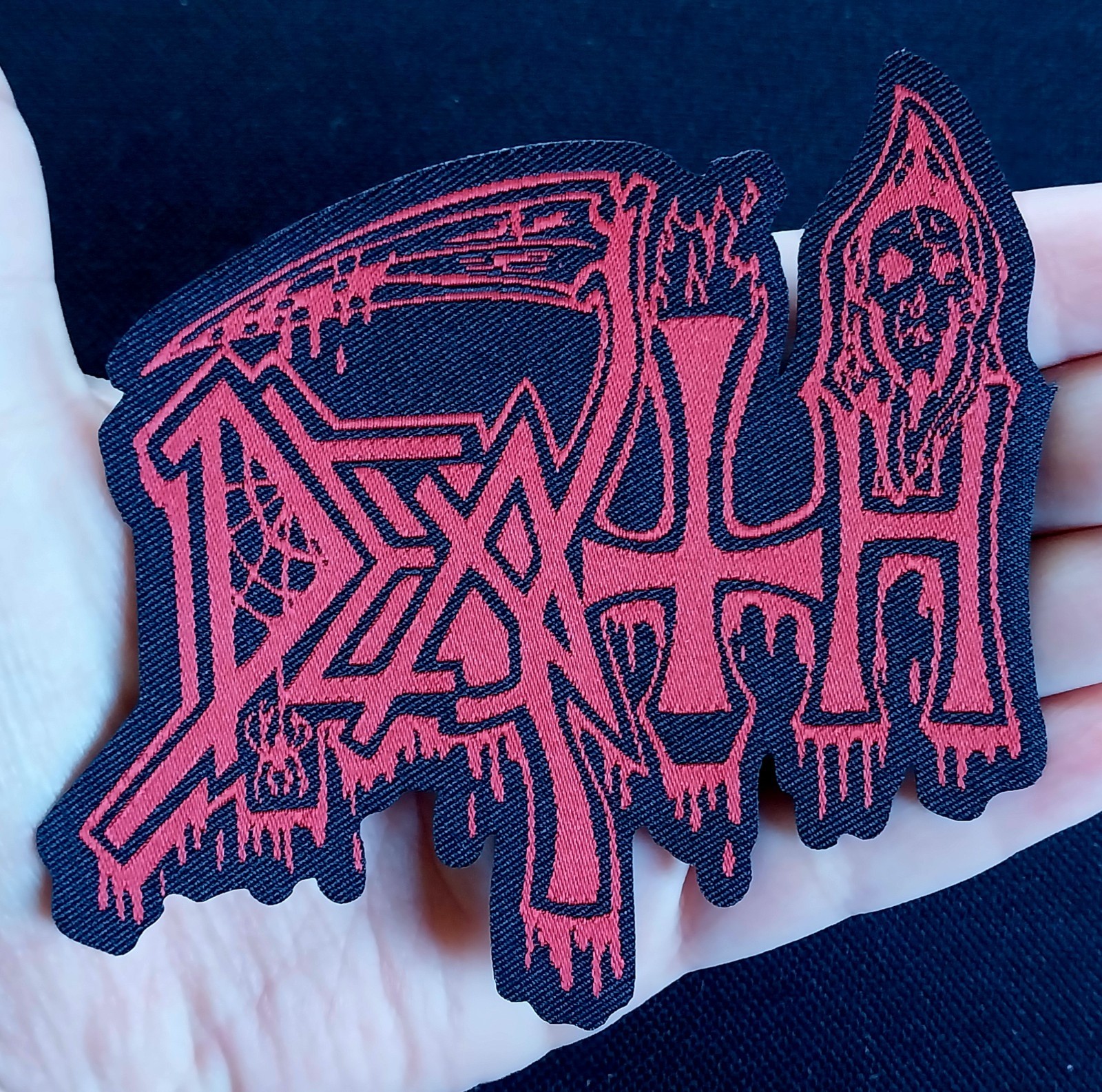 Licensed ~ DEATH ~ Red Band Logo Woven Sew On Battle Jacket PATCH