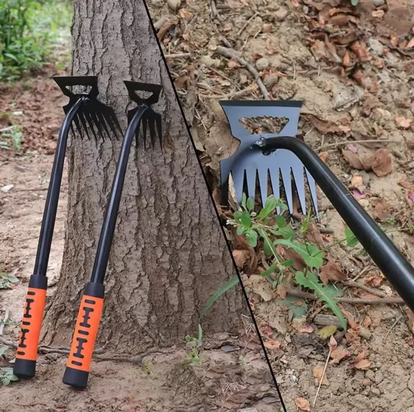5/6/8/11 Teeth Carbon Steel Garden Hand Rake 2‑In‑1 Manual Weeding Tool