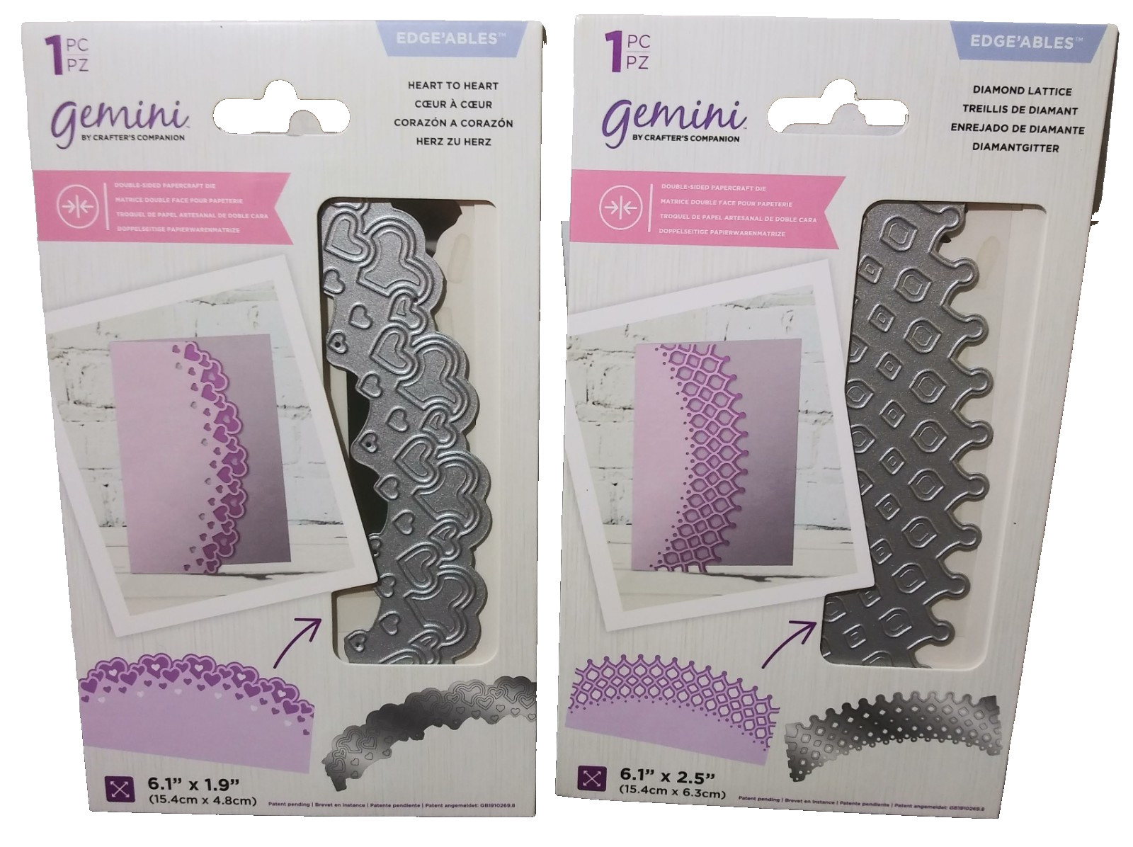 Crafter's Companion Gemini Edge'ables Dies 2Pk Heart To Heart & Diamond Lattice