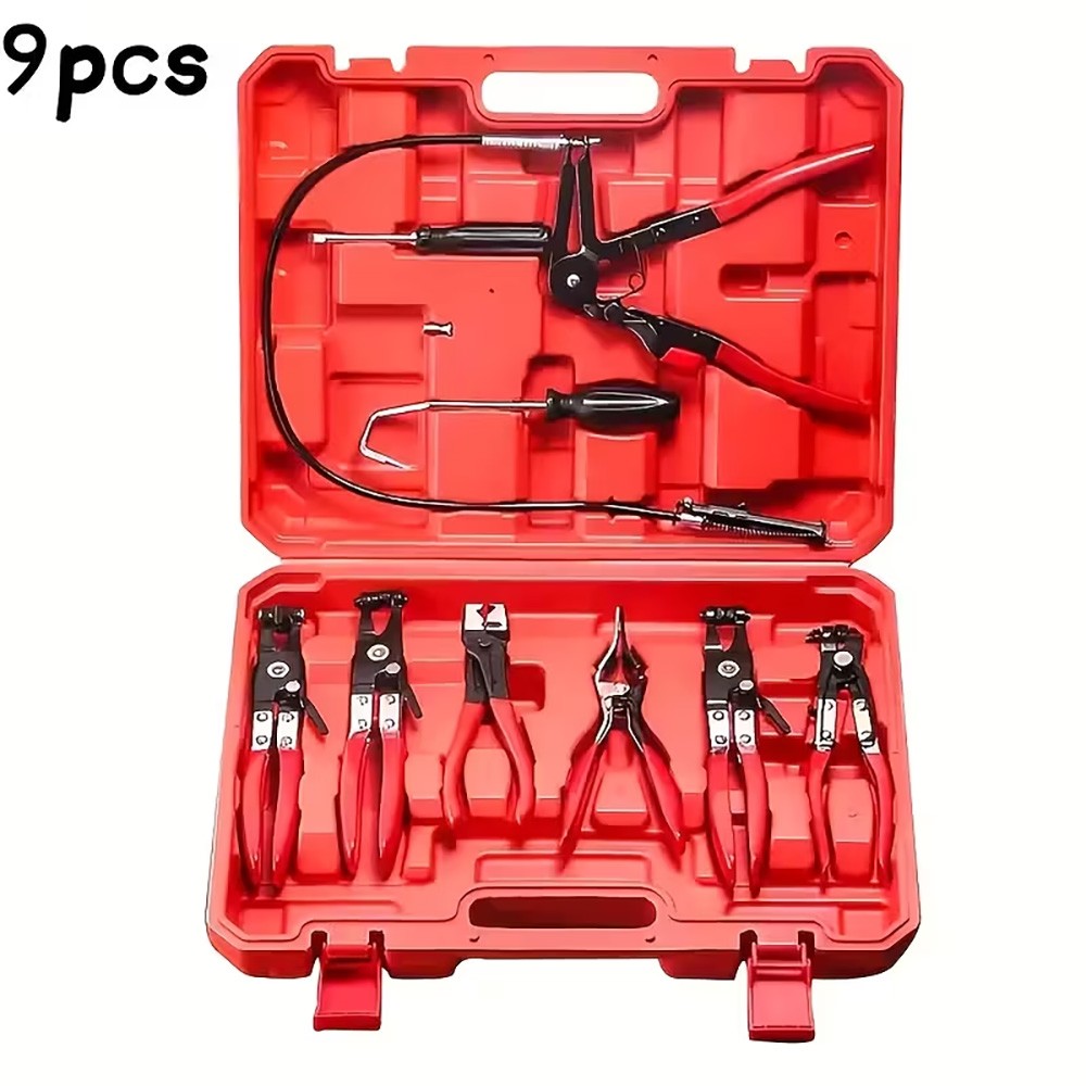 Flexible Automotive Hose Clamp Clip Plier Tool Set Swivel Jaw Flat Angled Band
