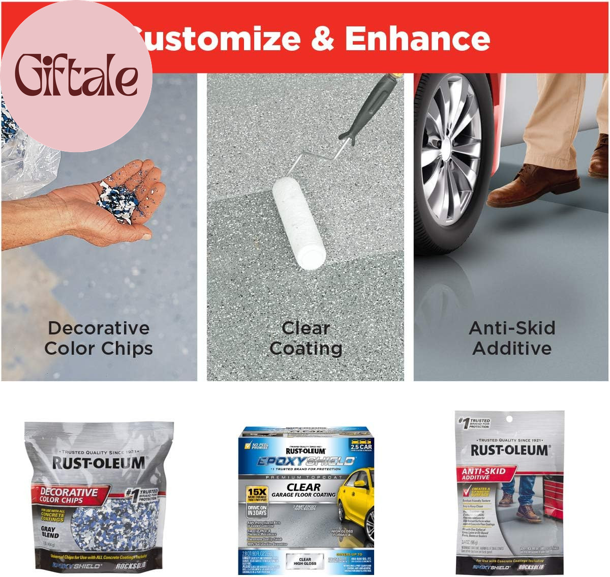 261846 EPOXYSHIELD Garage Floor Coating Kit, 2.5 Car, Gloss Tan