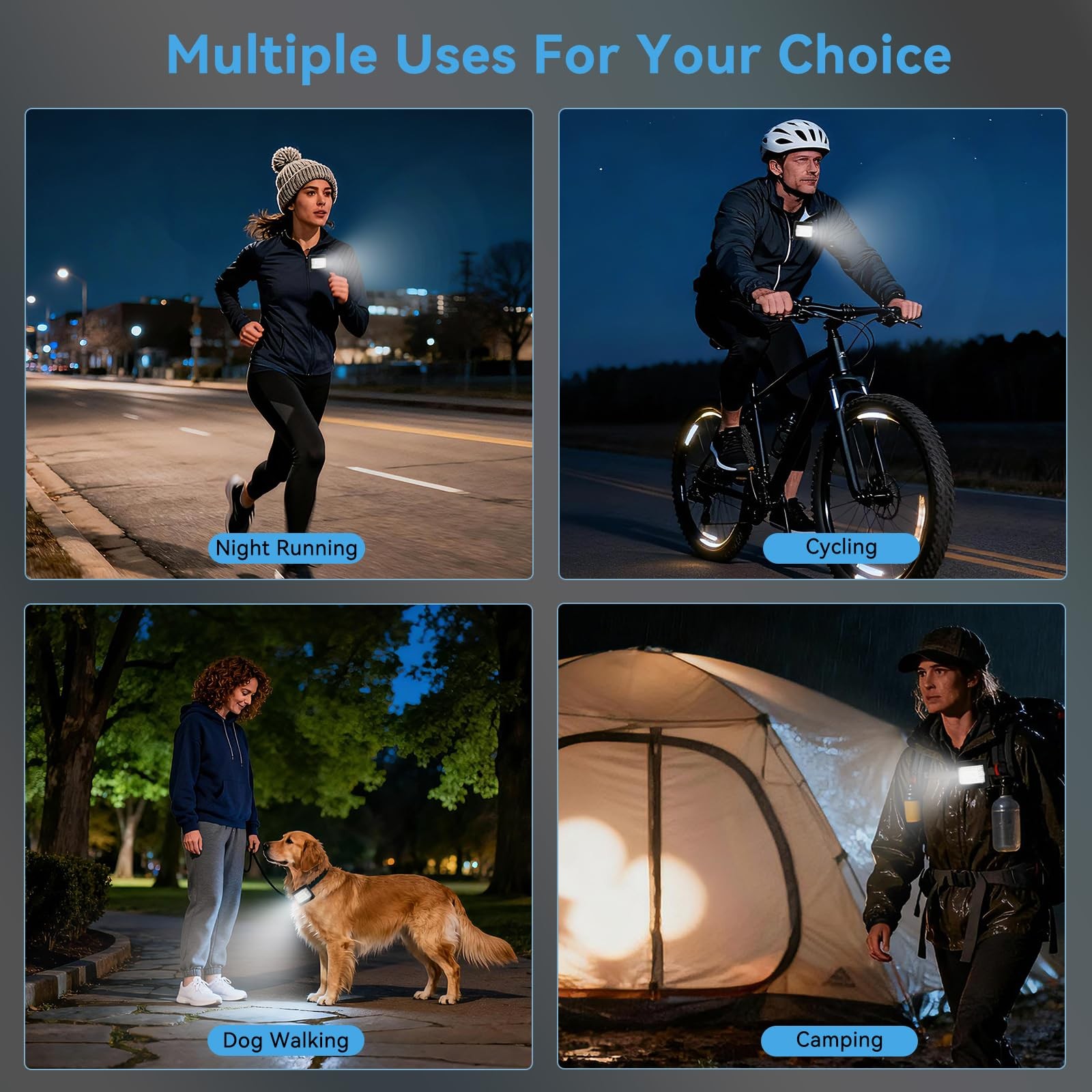 Fymblin Running Lights for Runners, Clip on Flashlight, Rechargeable Black