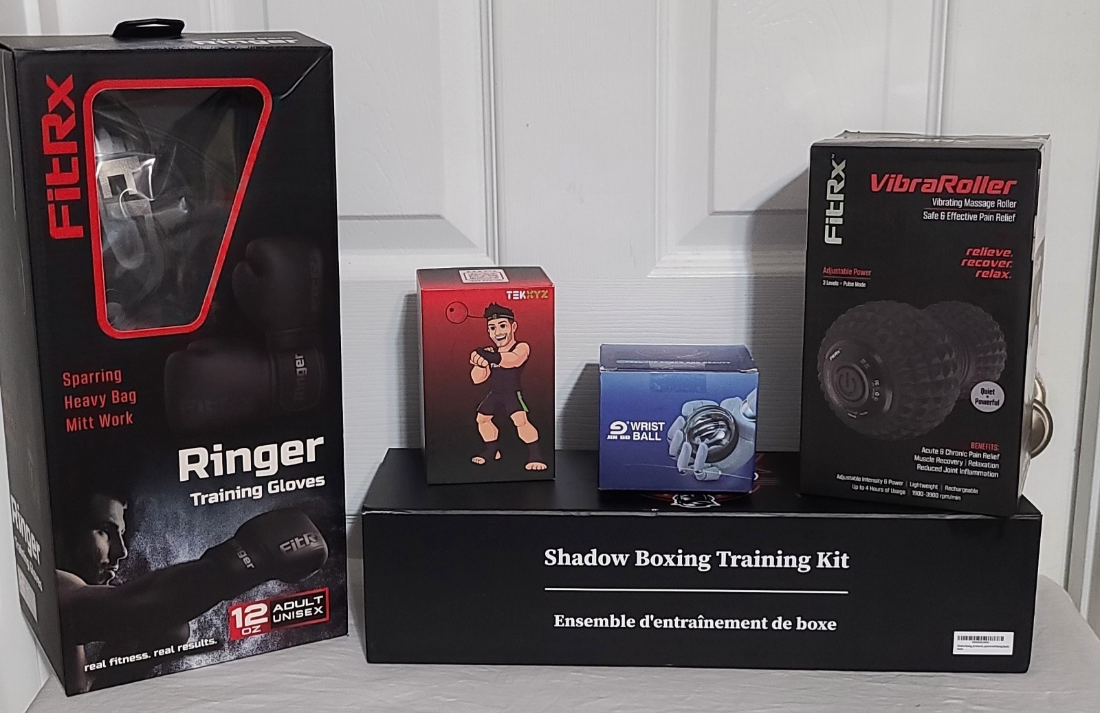 5pc Boxing Bundle: Gloves, Shadow Boxing, Wand Reflex Ball, Wrist Train, Massage