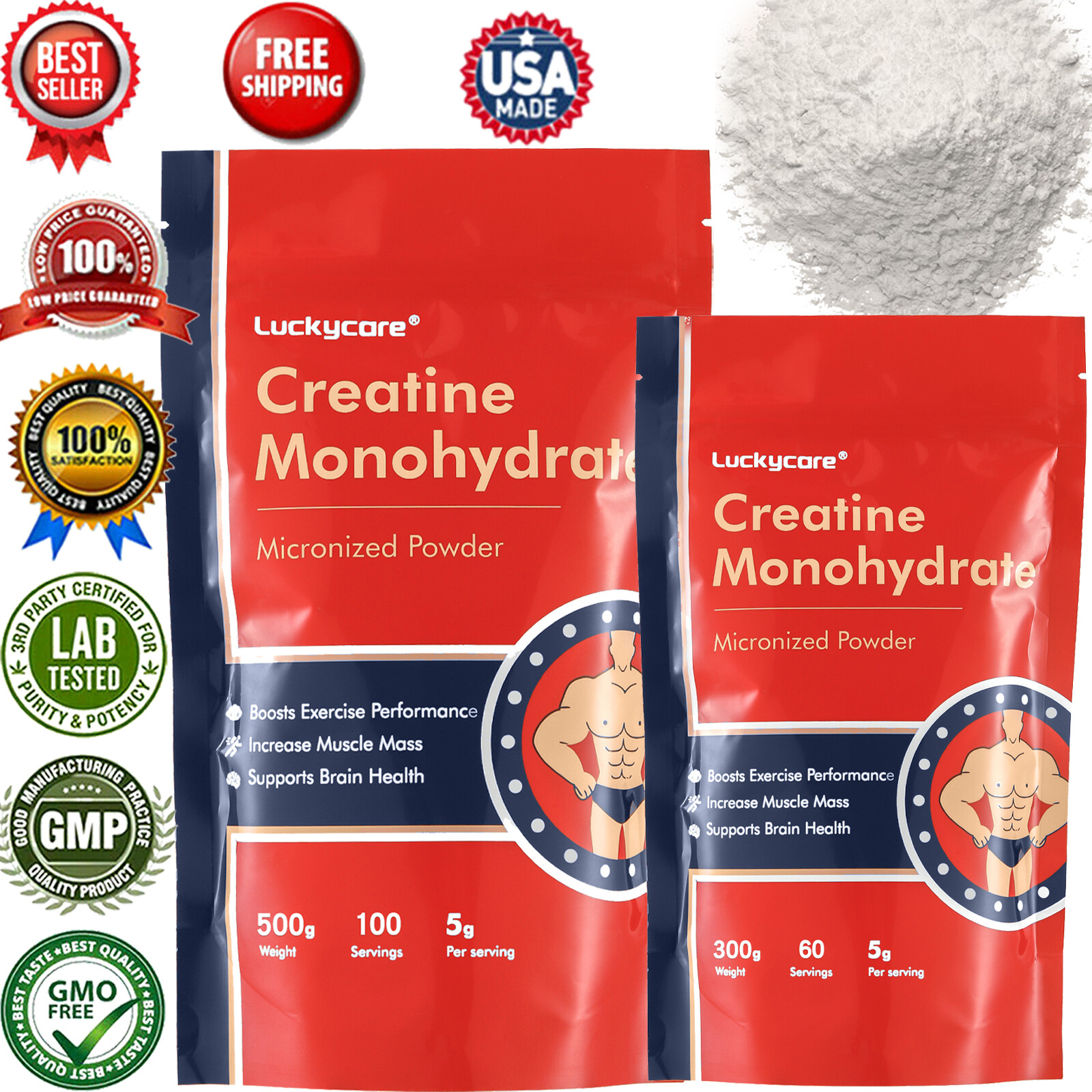 300/500g Non-GMO Micronized Creatine Monohydrate Powder Unflavored VeganFriendly