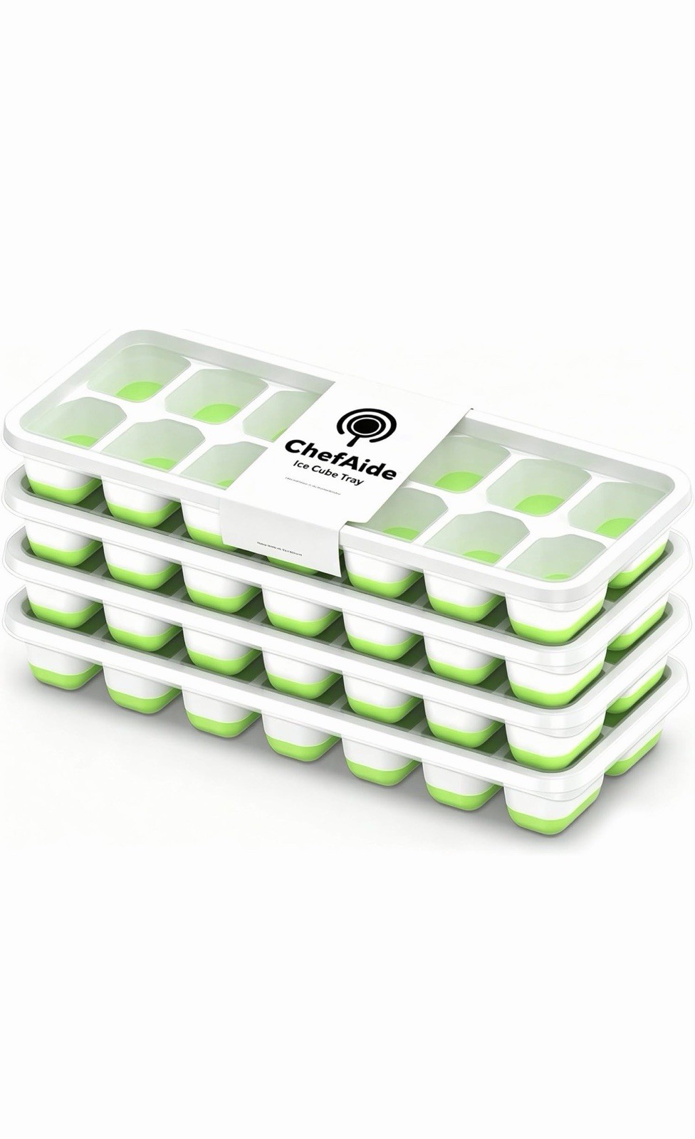 ChefAide 4‑Pack Ice Cube Trays with Lids, 56‑Cube Total Stackable Freezer Ice Tr