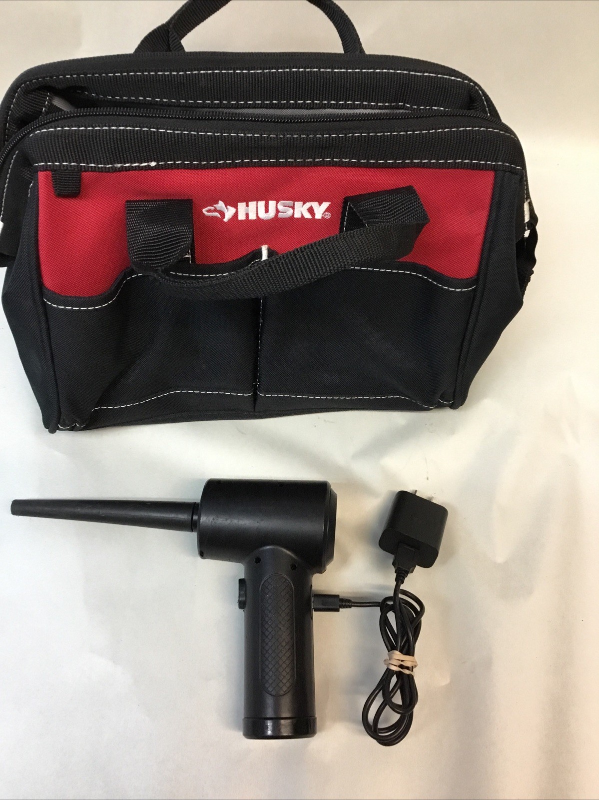 Husky 12 in 4 Pocket Zippered Tool Bag, Multi- Bit, & Wireless Air Duster Blower