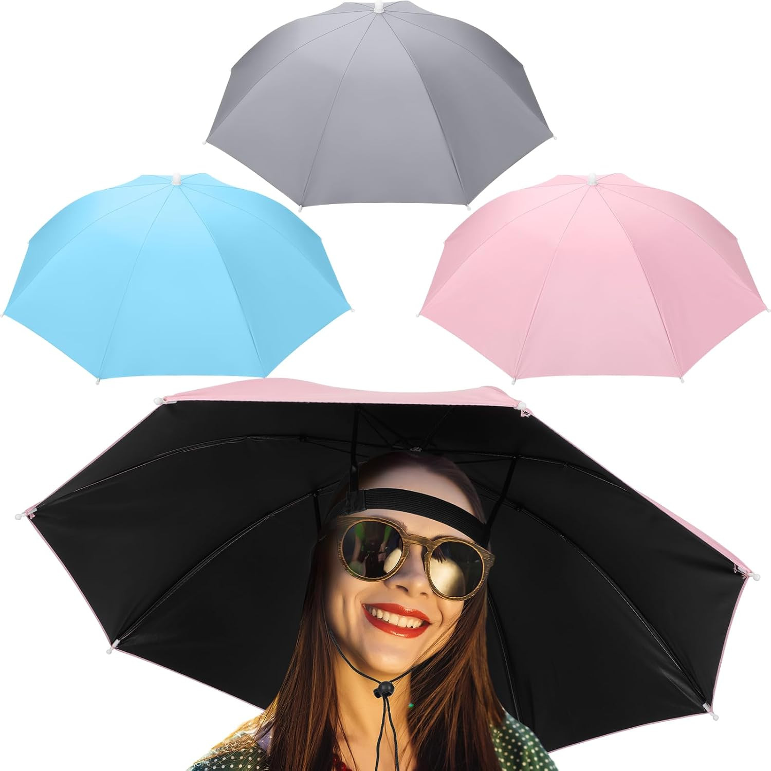 3 Pcs Fishing Umbrella Hat Adjustable Hands Free Foldable Head Umbrella Cap UV P
