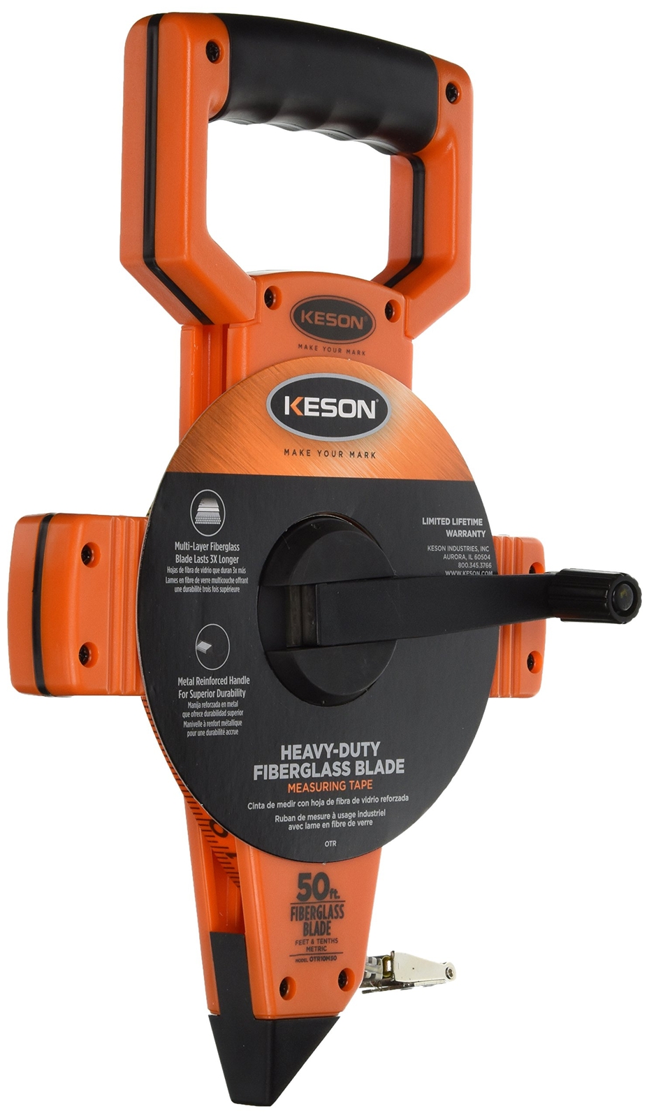 Keson OTR10M50 Open Reel Fiberglass Tape Measure Reel with Double Hook