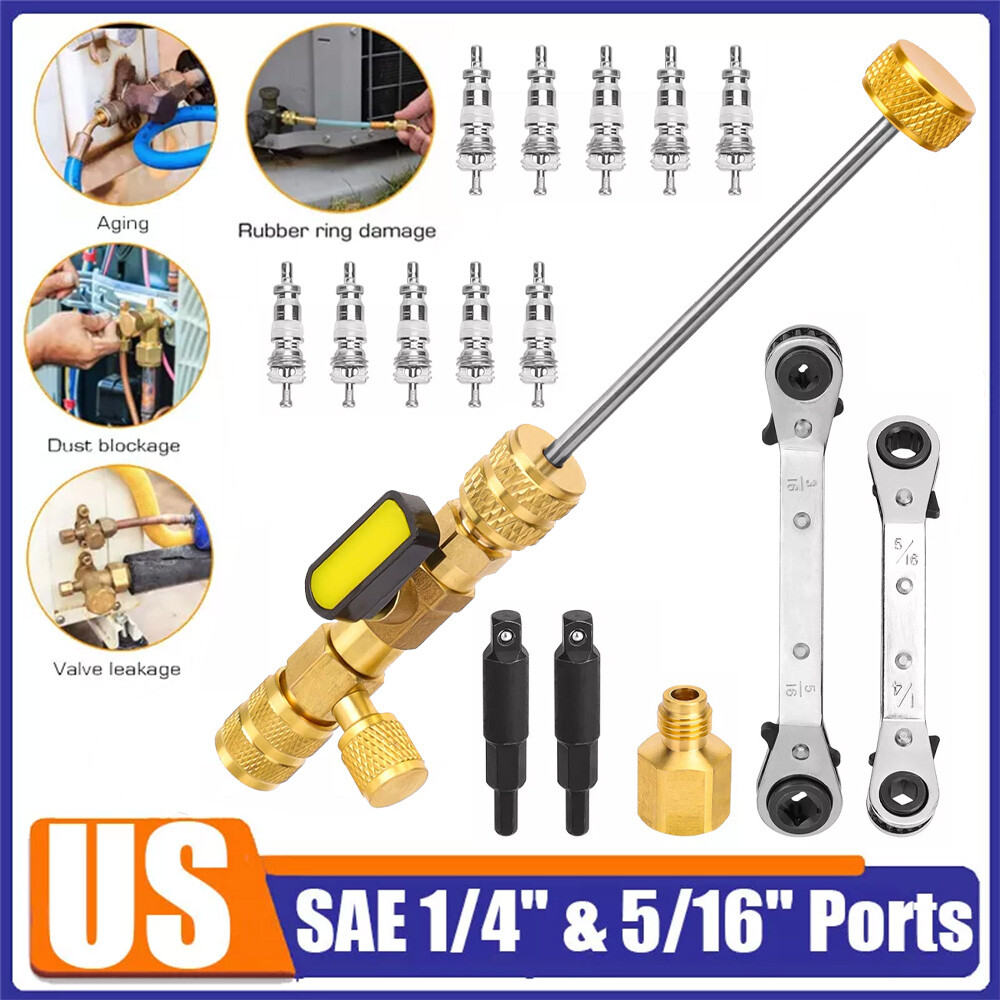 HVAC Wrench Tool AC Schrader Valve Core Remover Set 1/4 and 5/16 Port Installer