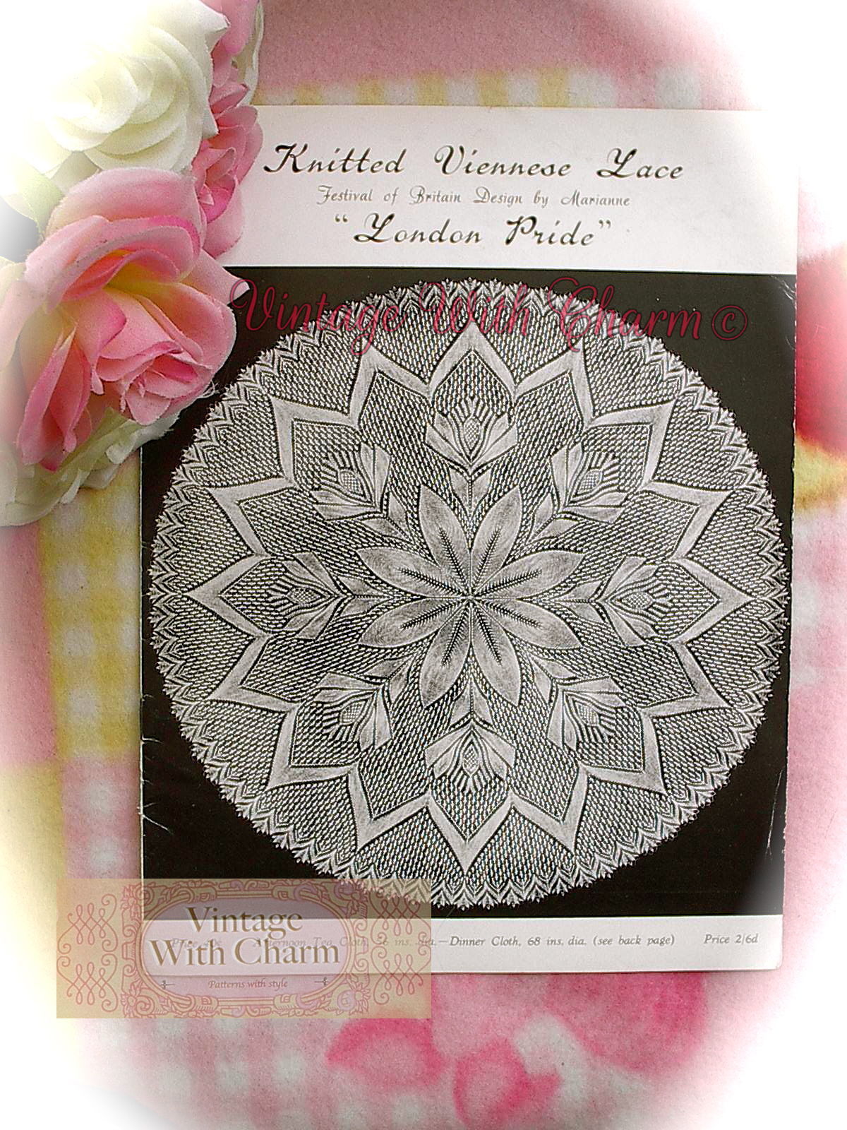 Vintage Viennese Lace Knitting Pattern "London Pride" Dinner Cloth & Tea Cloth