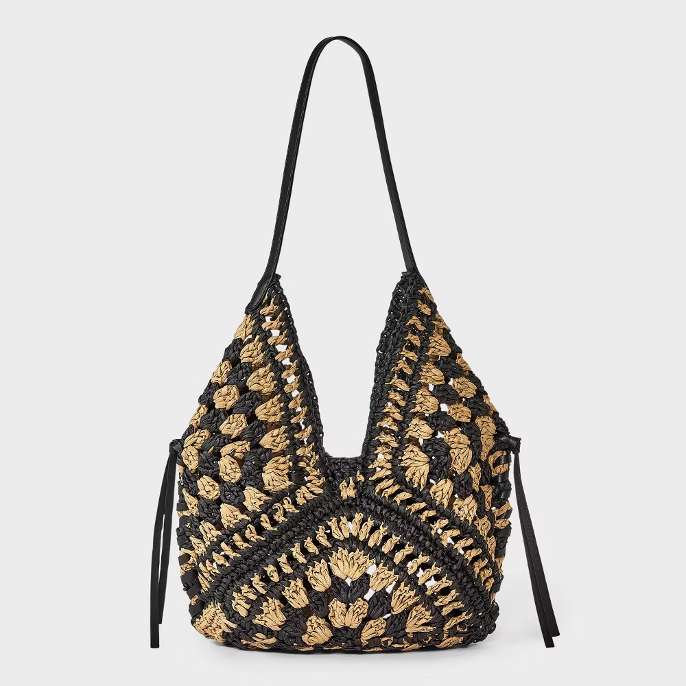 Straw Crochet Tassel Shoulder Bag - Universal Thread Natural/Black