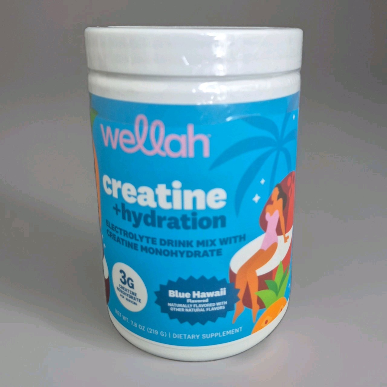 Wellah Creatine Hydration Electrolyte Drink Mix Blue Hawaii Powder 7.8oz