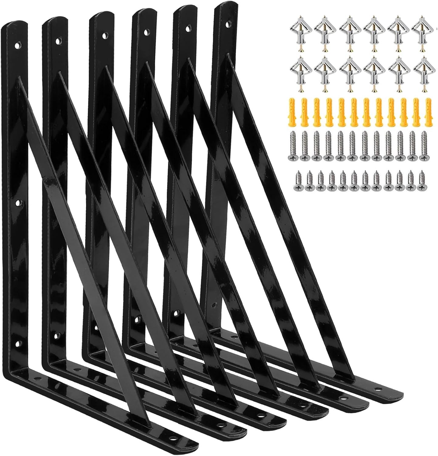 Heavy Duty Shelf Brackets 12 X 8 Inch, 6 Pack Wall Shelf Brackets with 90 Degree