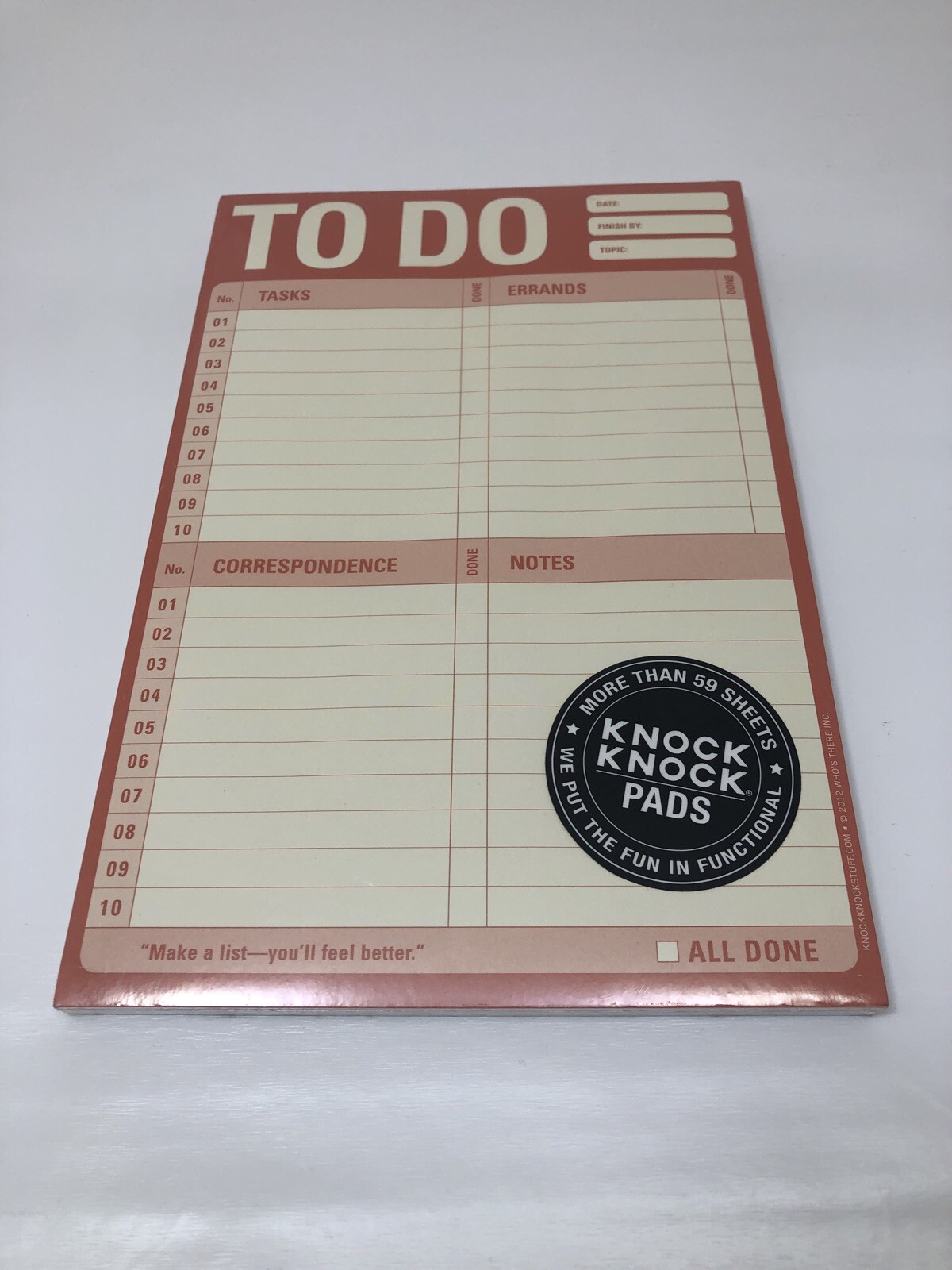 Knock Knock Pads To Do Pad, To Do List Notepad - Organizational Workbook Paper