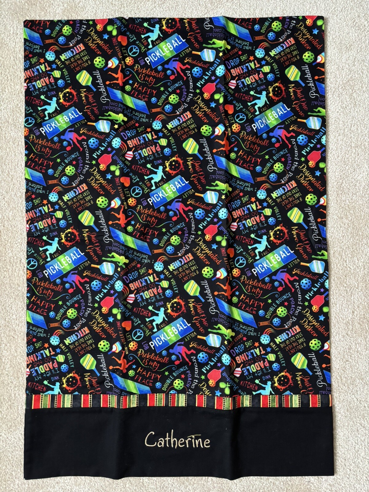 Handmade Cotton Pillowcase Standard Size Pickleball Pattern “Catherine” Monogram
