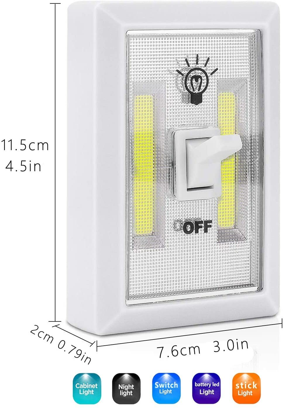 2 PACK COB LED Night Light, 200 Lumen Emergency Switch Cordless