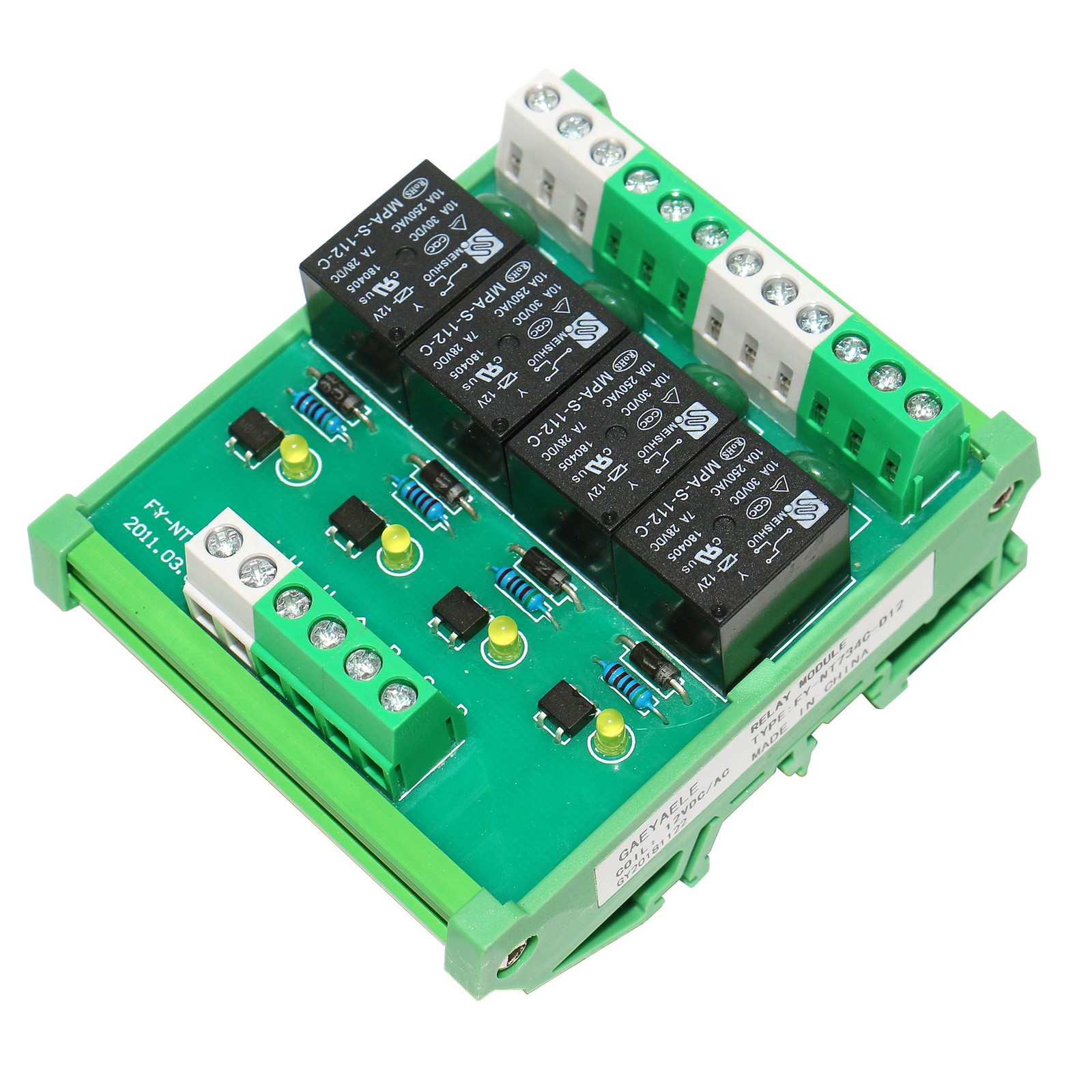 4-Channel 1-SPDT DIN Rail Mount Interface Relay Module 12V DC/AC Board