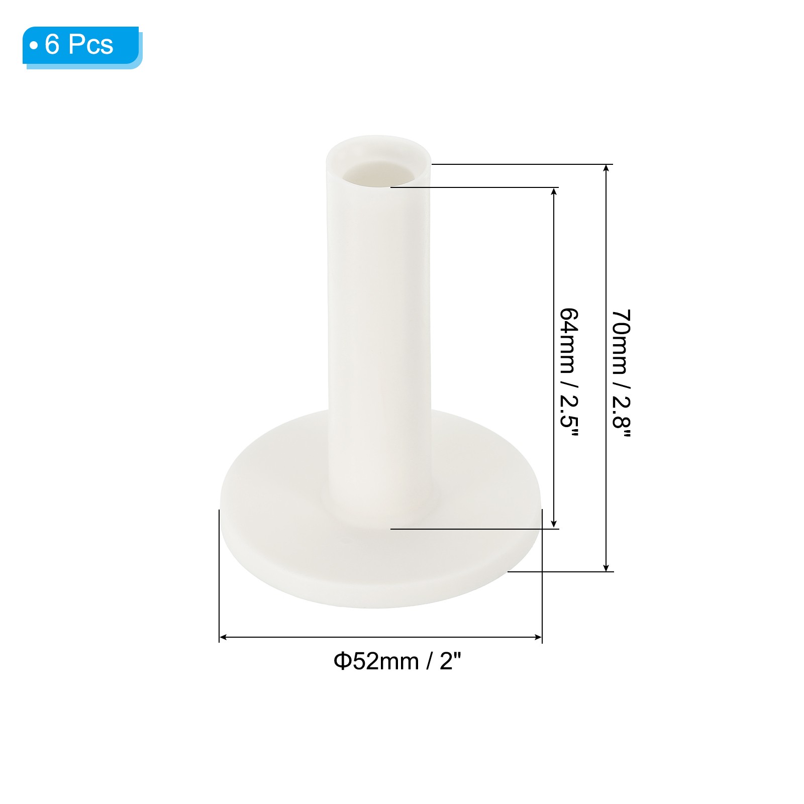 6 Pack 2.8 Inch Rubber Golf Tee Tall Training Driving Range Tee Stable White