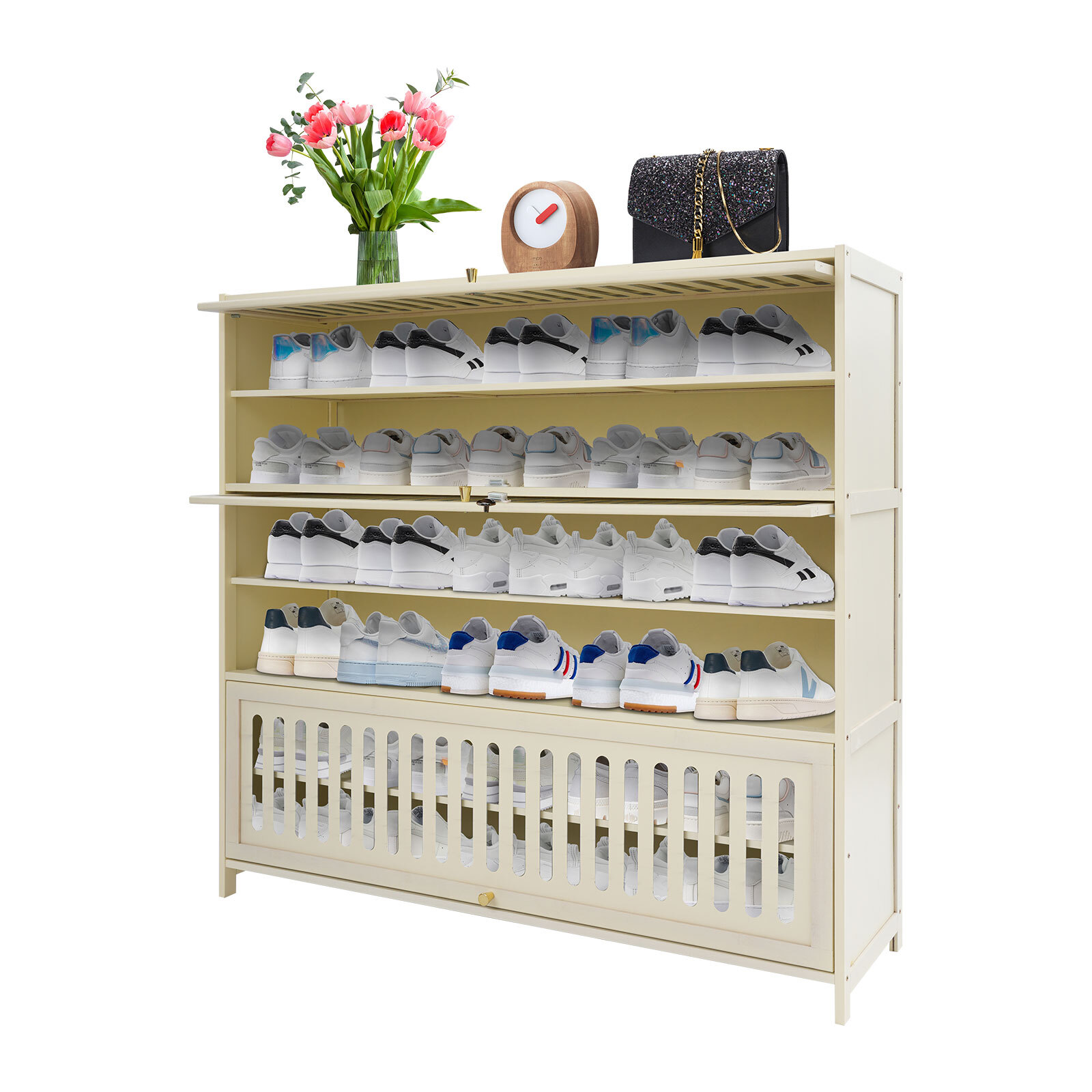 7-tier Shoe Cabinet White Shoe Cabinet With Flip-up Doors For Entryways Bedrooms