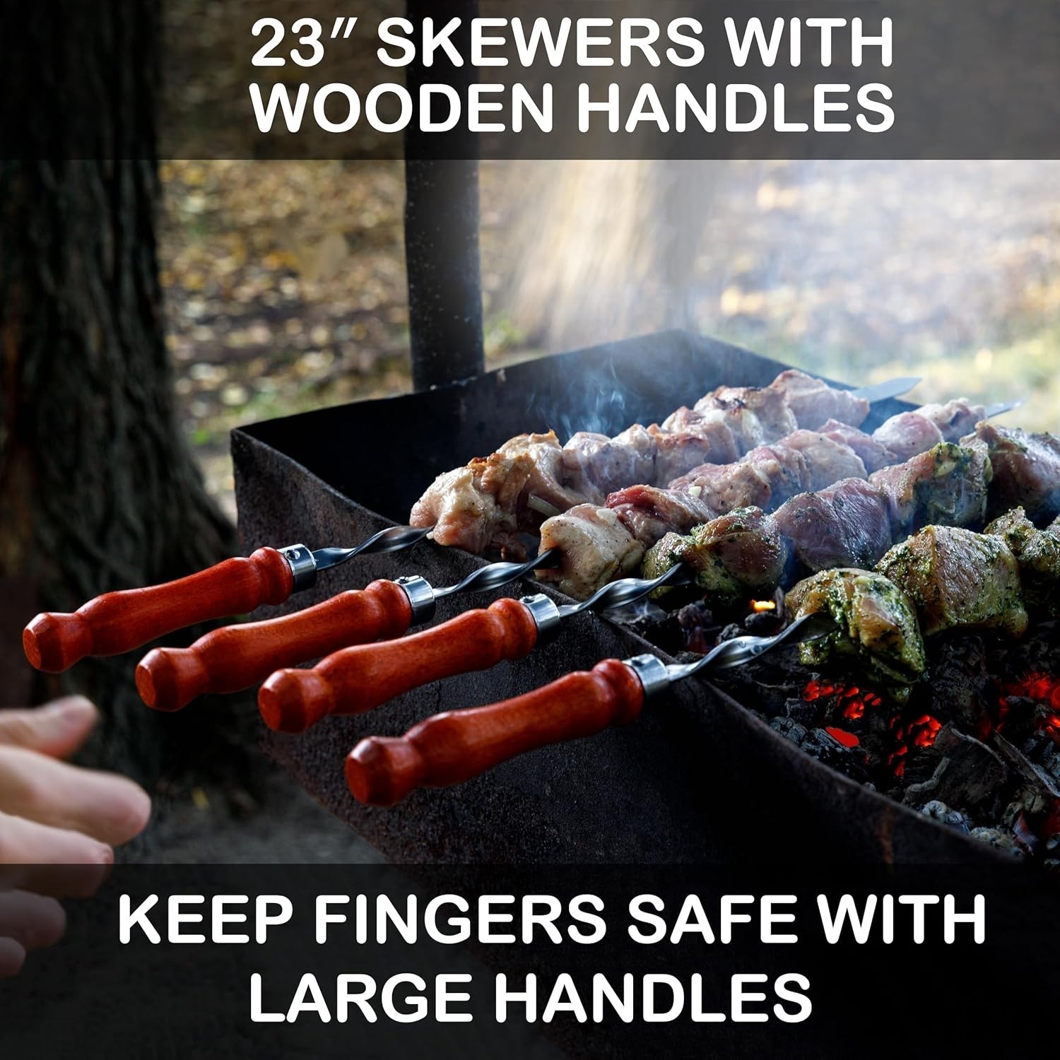 Long Stainless Steel BBQ Skewers 23.6" — Shish Kabob/Kebab Sticks, Flat Heavy...