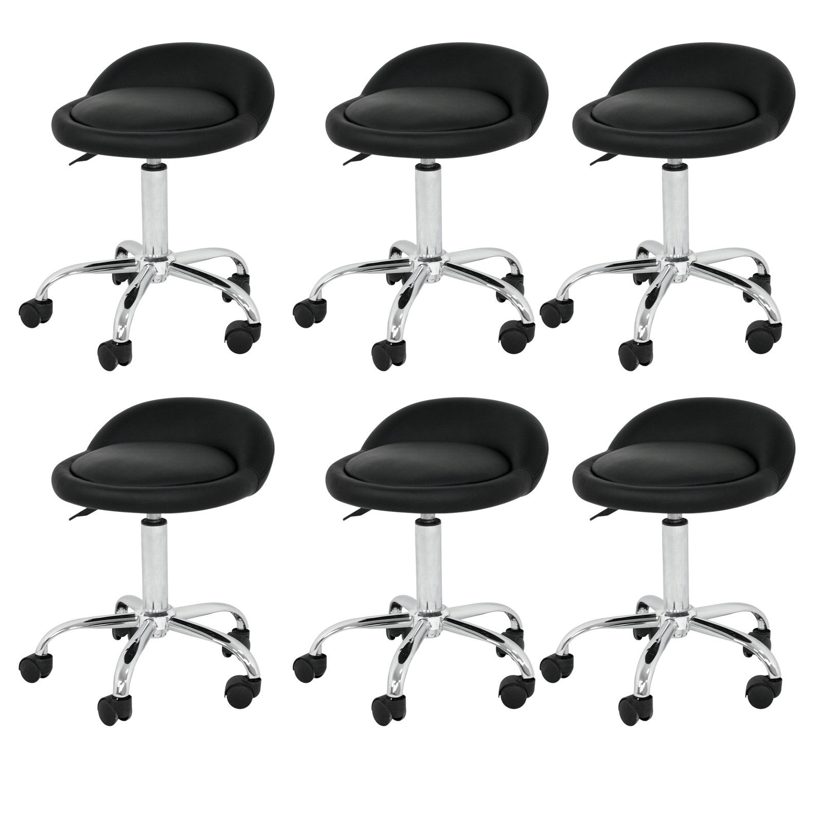 Set of 6 Adjustable Salon Stools Swivel Hydraulic Rolling Leather Seats Black