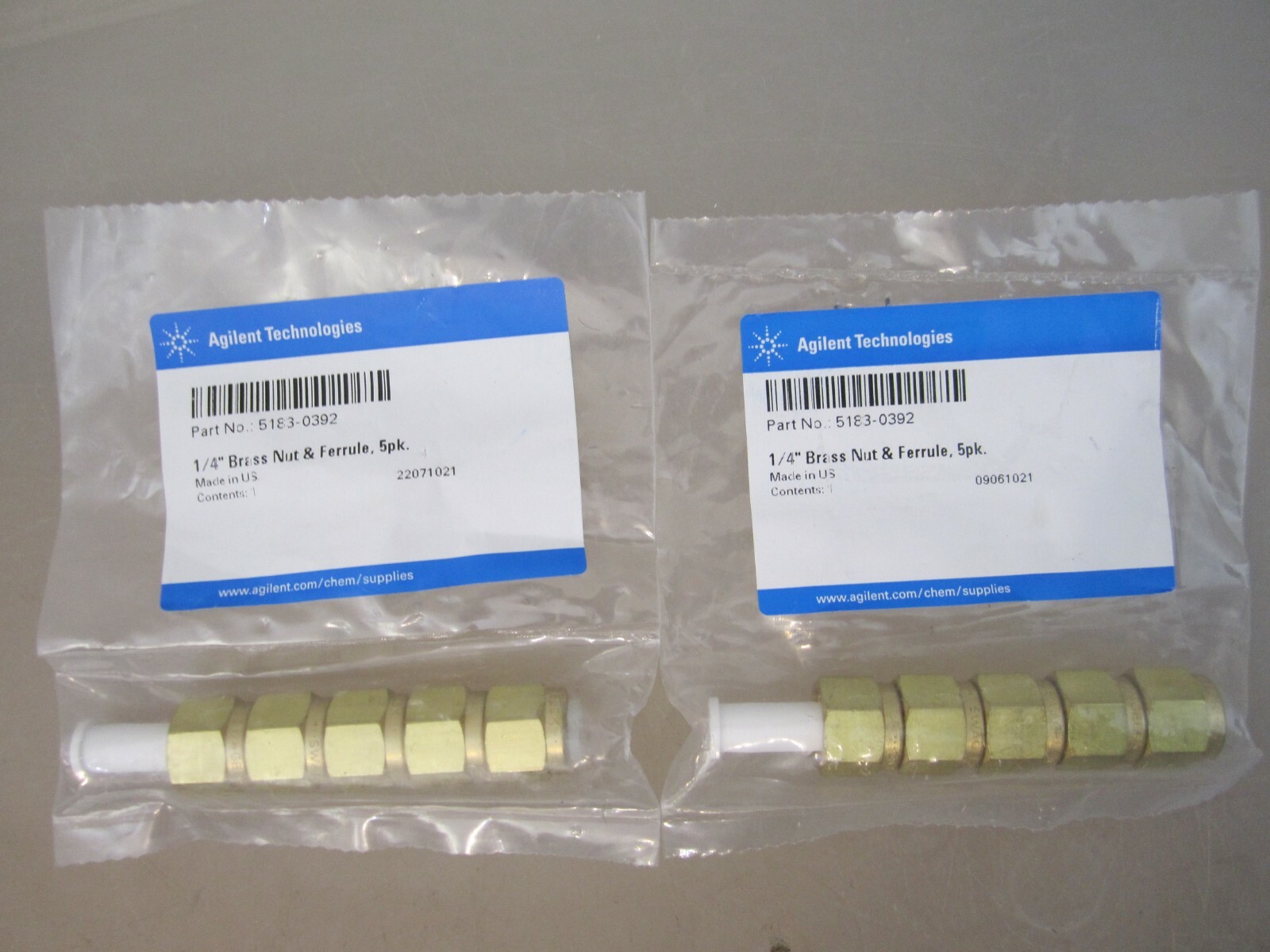 (2pkgs) Agilent 5183-0392 1/4" Brass Nut & Ferrule 5 pk - SEALED - FAST SHIPPING