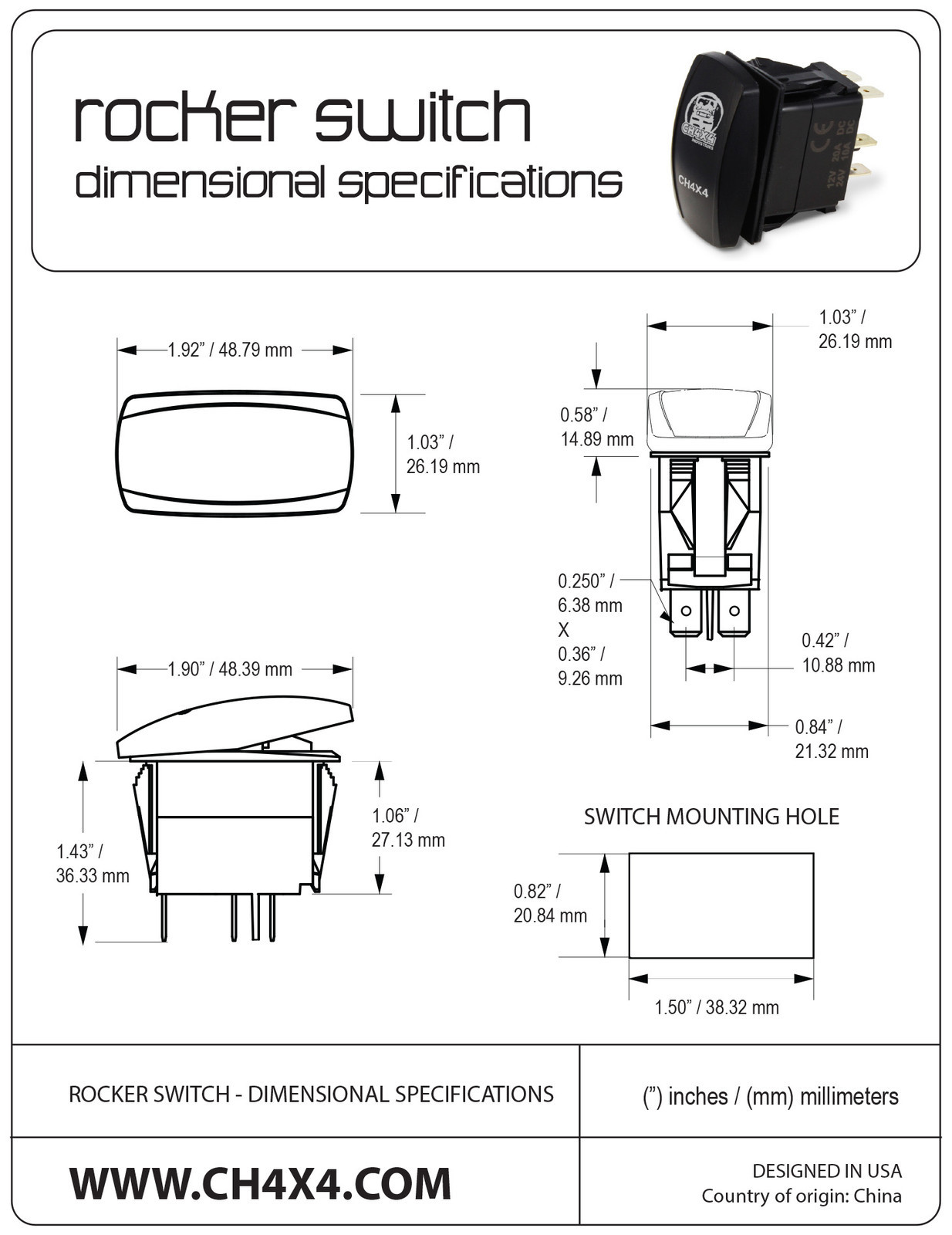 CH4X4 Marine Rocker Switch Running Lights Symbol