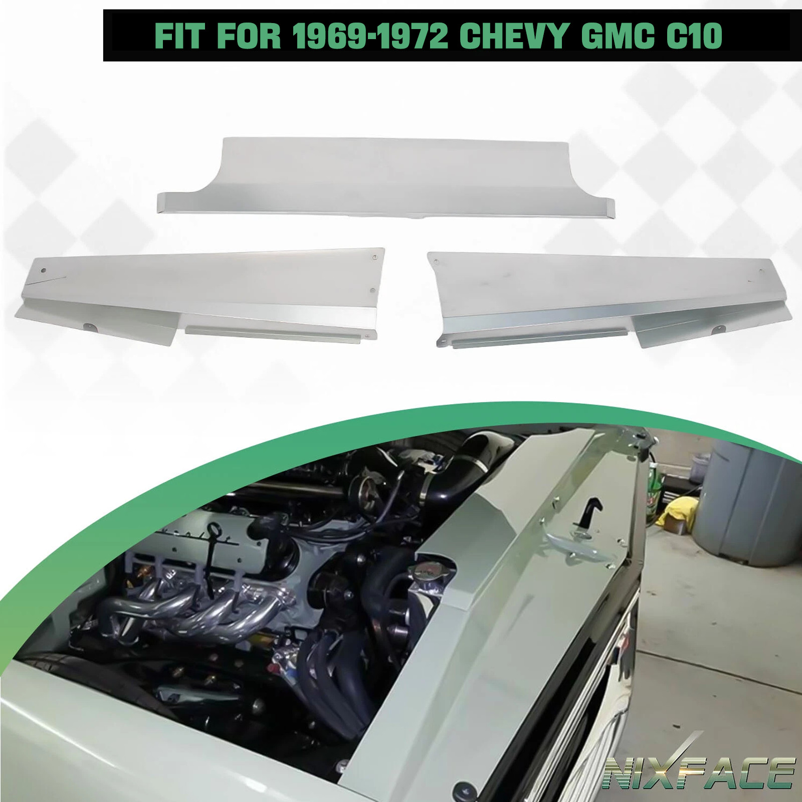 3 Pieces Radiator Filler Panels Kit Smooth Steel for 1969-1972 Chevy GMC C10 NEW