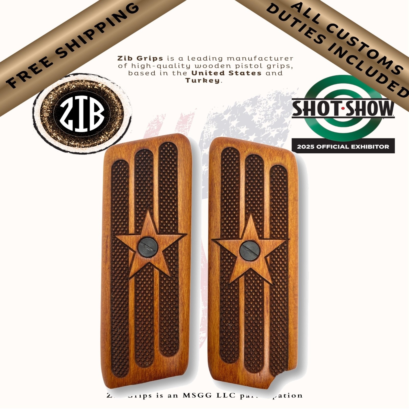 ZIB Grips Beech Star Grips for Tokarev / Zastava M57 Pattern long-frame pistols