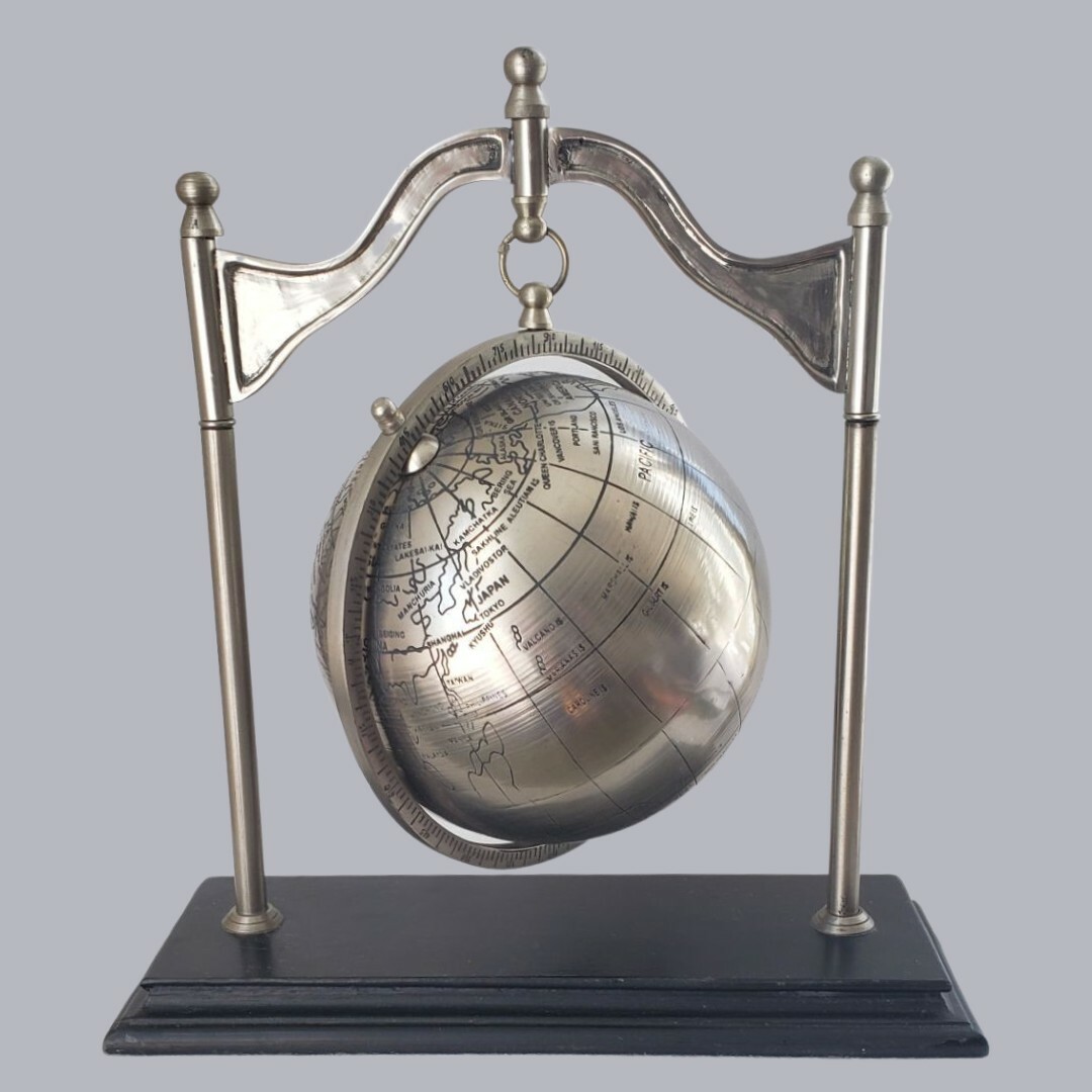 Desktop World Globe Silver/Black 6.5" on Stand