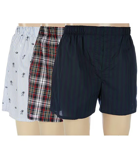 POLO RALPH LAUREN MENS 3 PACK COTTON WOVEN BOXERS UNDERWEAR#NCWBP3-NWT