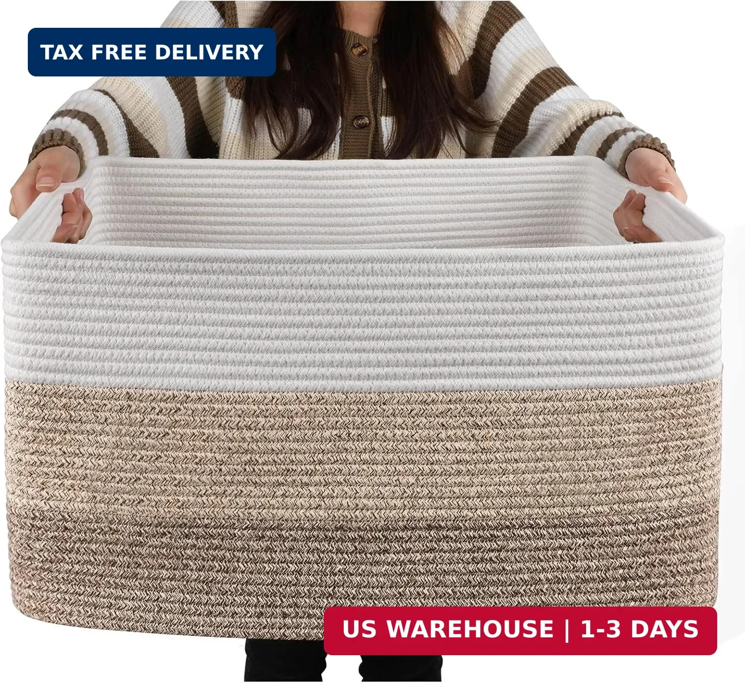 OIAHOMY Large Blanket Basket, 22"x17"x12" Rectangle Woven Baskets, Nursery Blank