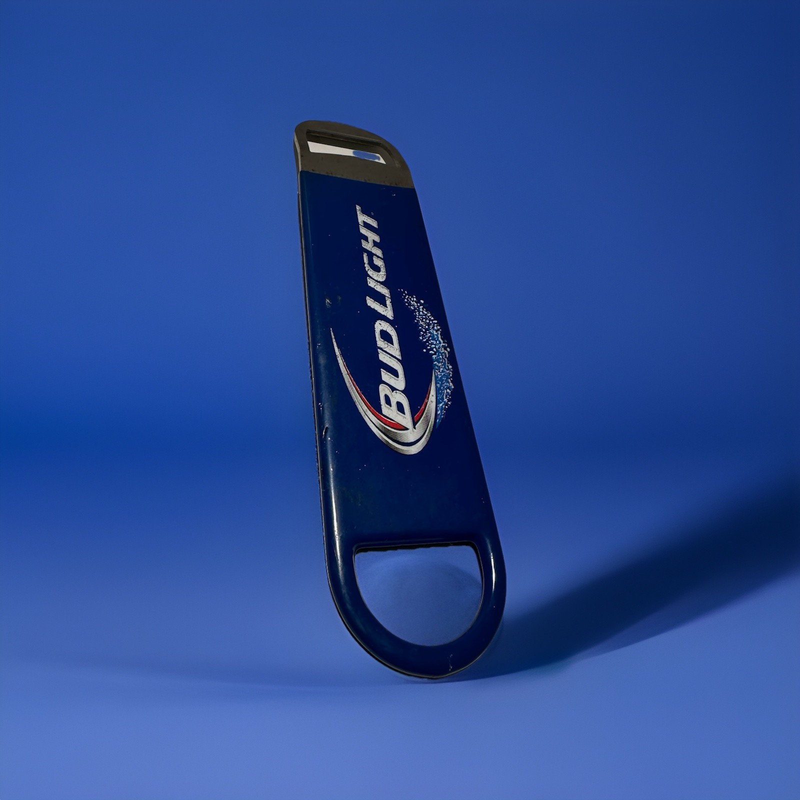 Bud Light Beer Bottle Opener Blue Steel Bar Key 7” Opened 1000 Beers(69/80)