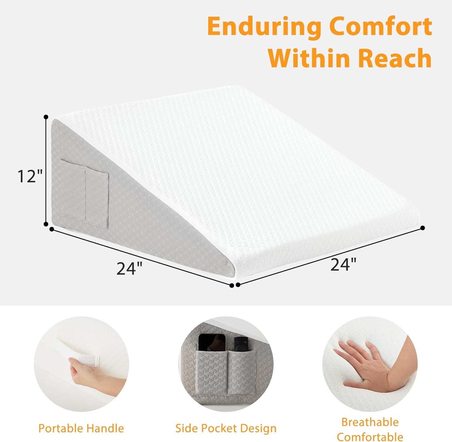 Pillow for Sleeping, 12" Bed Wedge Pillow for Headboard, Triangle
