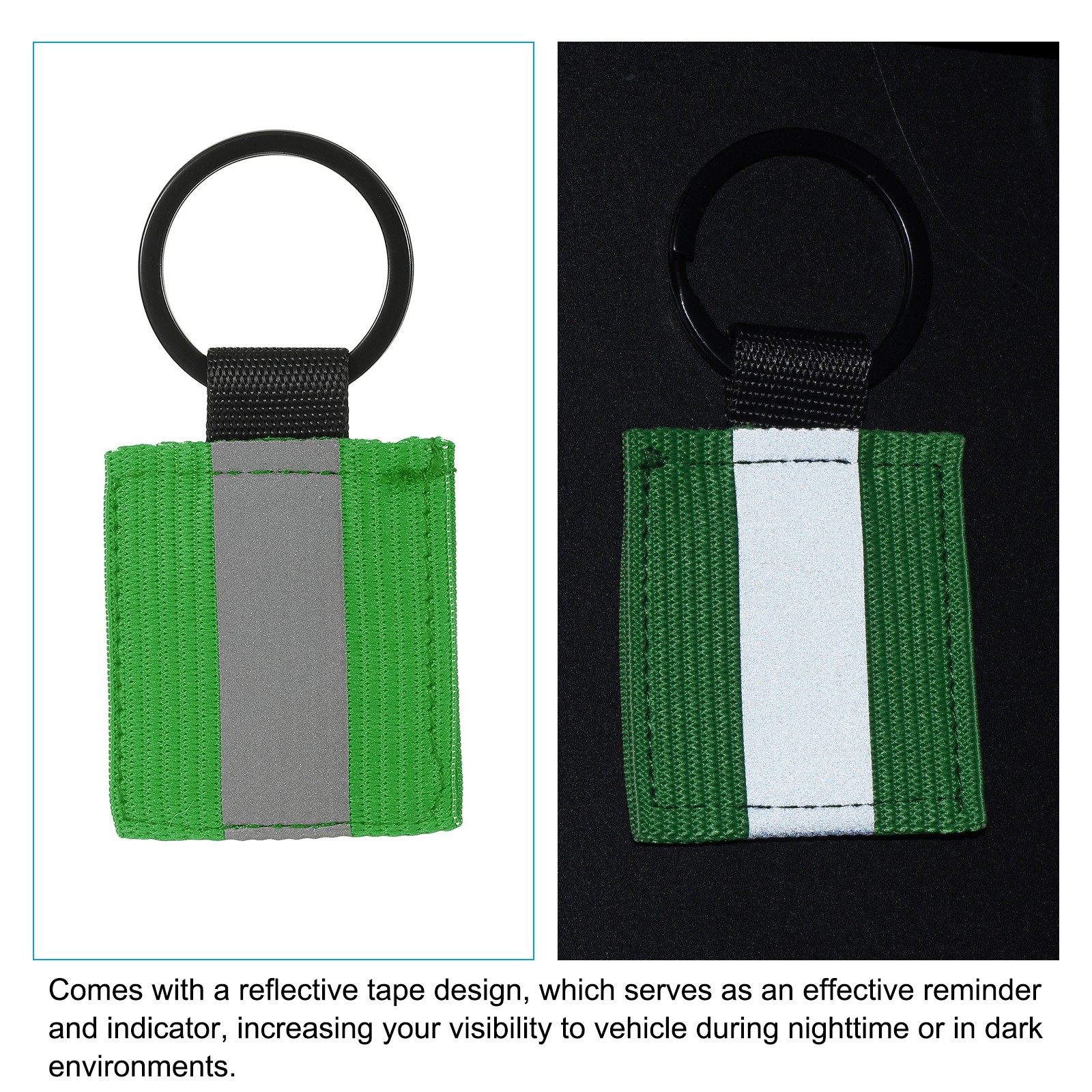 6 Pcs Reflective Keychain Tags, Reflective Zipper Pulls, Green