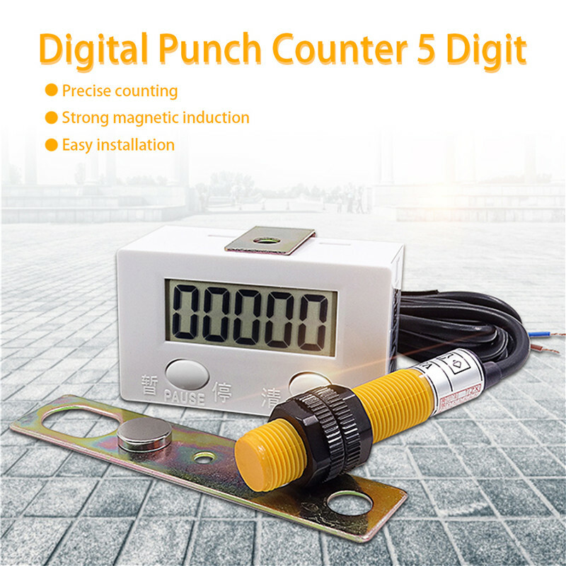 5-Digit Digital LCD Electronic Punch Counter With Switch Reset&Pause Button New
