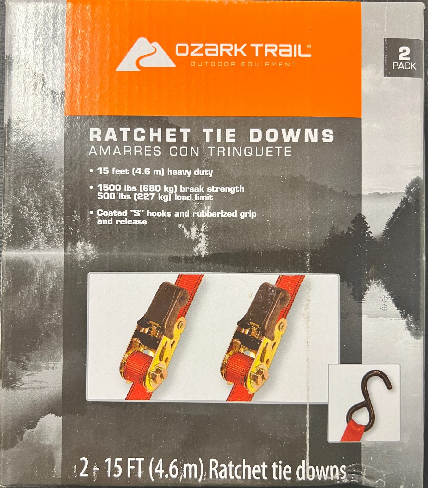OZARK TRAILS - Two 15 Ft x 1 In Ratchet Tie Down Straps