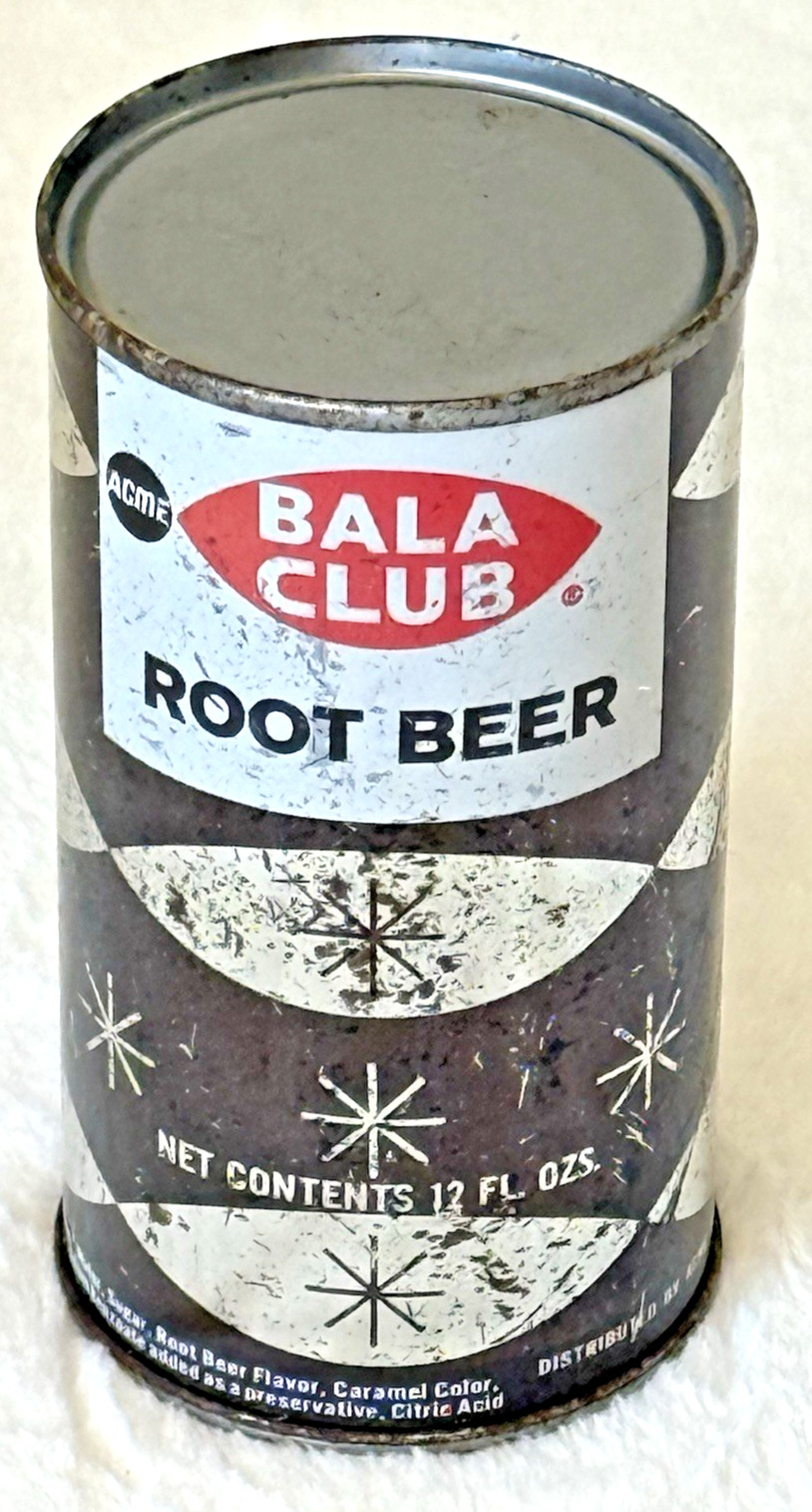 1970's-Acme-Bala Club-Root Beer-Philadelphia-12 oz-Steel FLAT TOP Soda-Pop Can