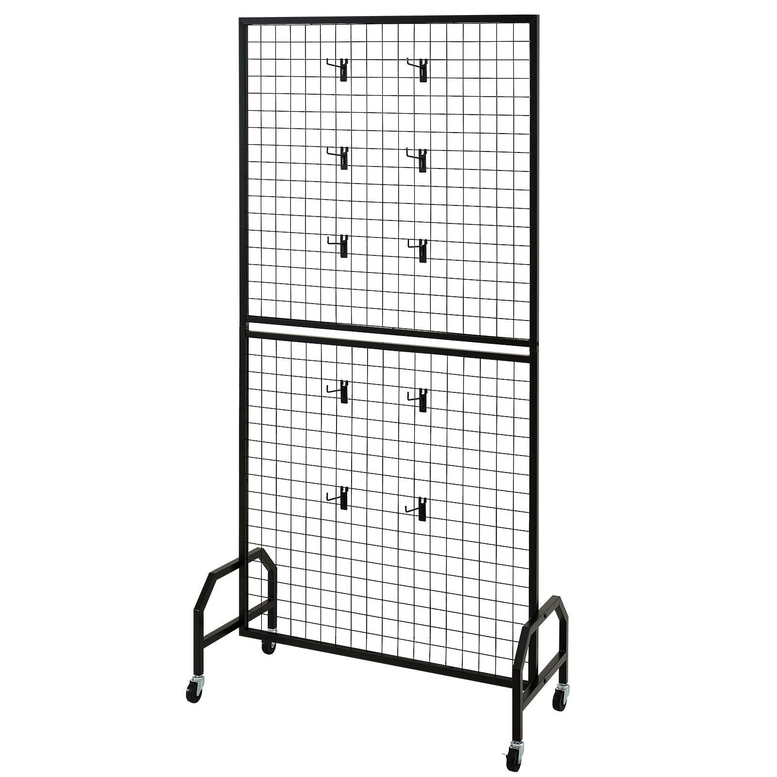 2.9x5.9ft 2-Pack Movable Wire Grid Panels with Wheels&10 Hooks, Black Steel