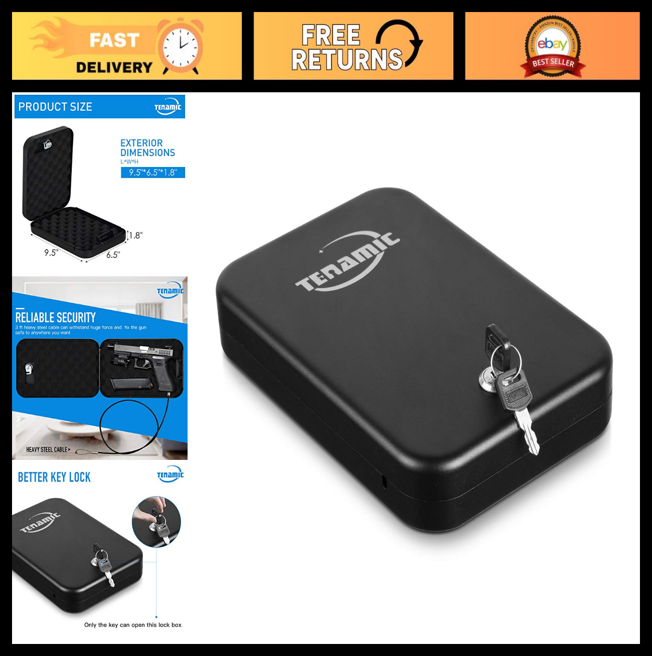 Portable Gun Safe - Solid Steel Handgun Lock Box for Home & Car Travel Security