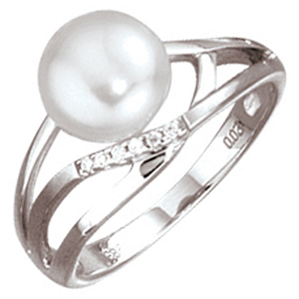 Jobo ladies' ring 585 gold White gold 1 freshwater pearl 6 diamonds brilliant gold