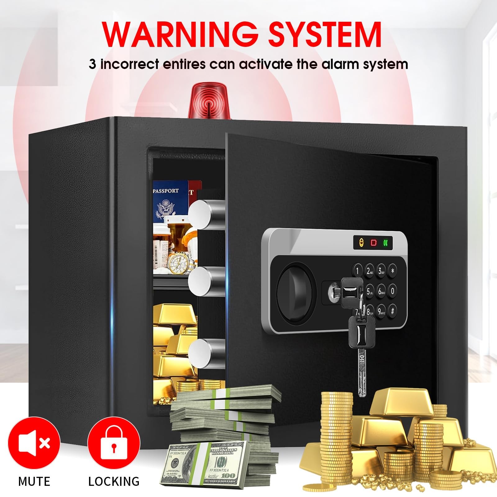 1.3 Cuft Safe Box Fireproof Waterproof, Digital Security Cuft, Black