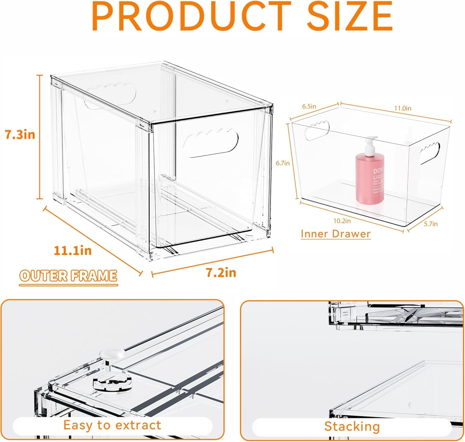 4 Pack Large Stackable Storage Drawers,Clear Acrylic Drawer Organizers & Baby