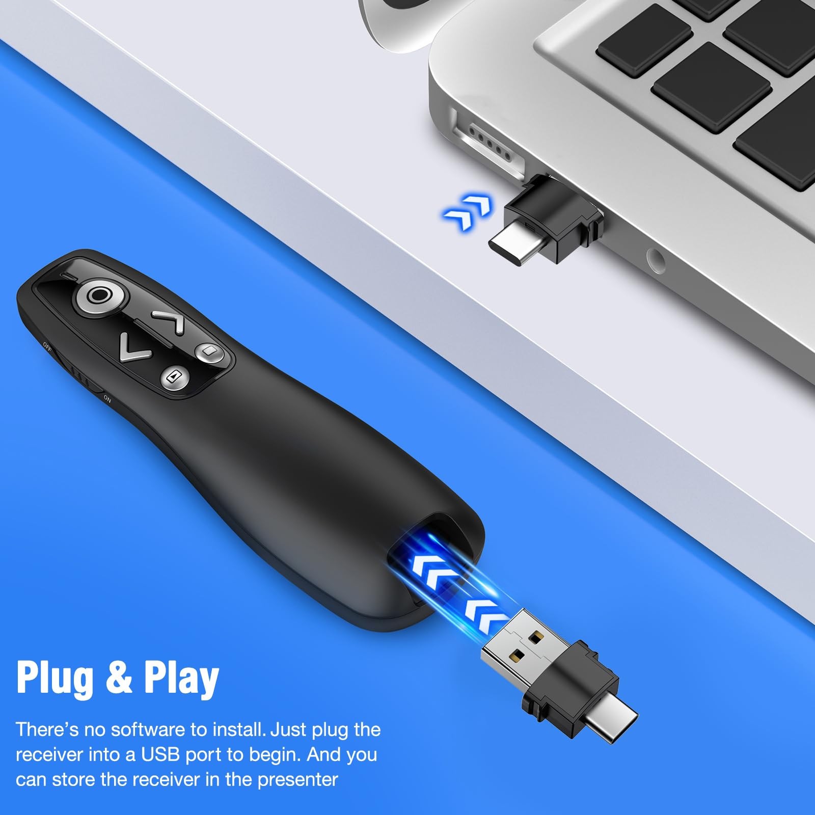 Wireless Presenter with Carry Case, Presentation Clicker with Protective Stor...
