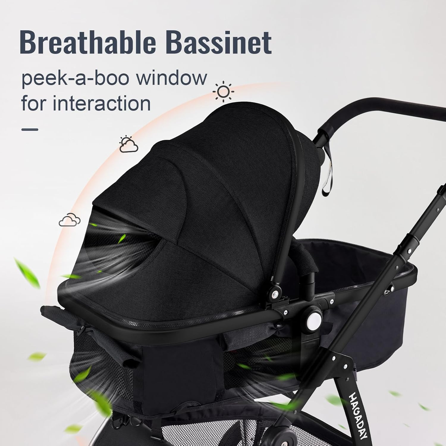 2-in-1 Reversible Baby Stroller with Canopy, Foldable & Adjustable Handle