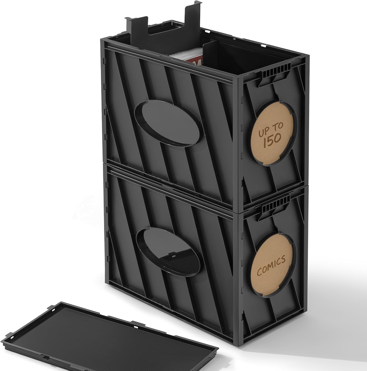 Comic Book Storage Box 150 Count Acid Free Stackable Bin with Dividers Labels