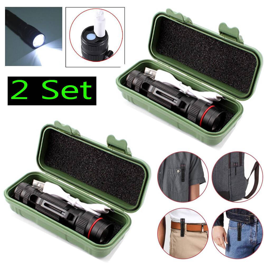 2PCS Mini Portable USB Rechargeable LED Flashlight 3 Modes Torch Lamp +USB Cable