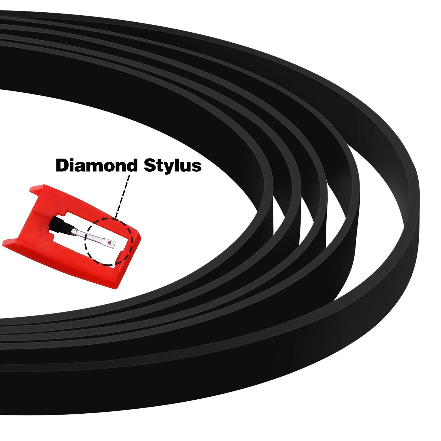 5 Pieces Turntable Belt with 5 Record Player Needle, Replacement Black