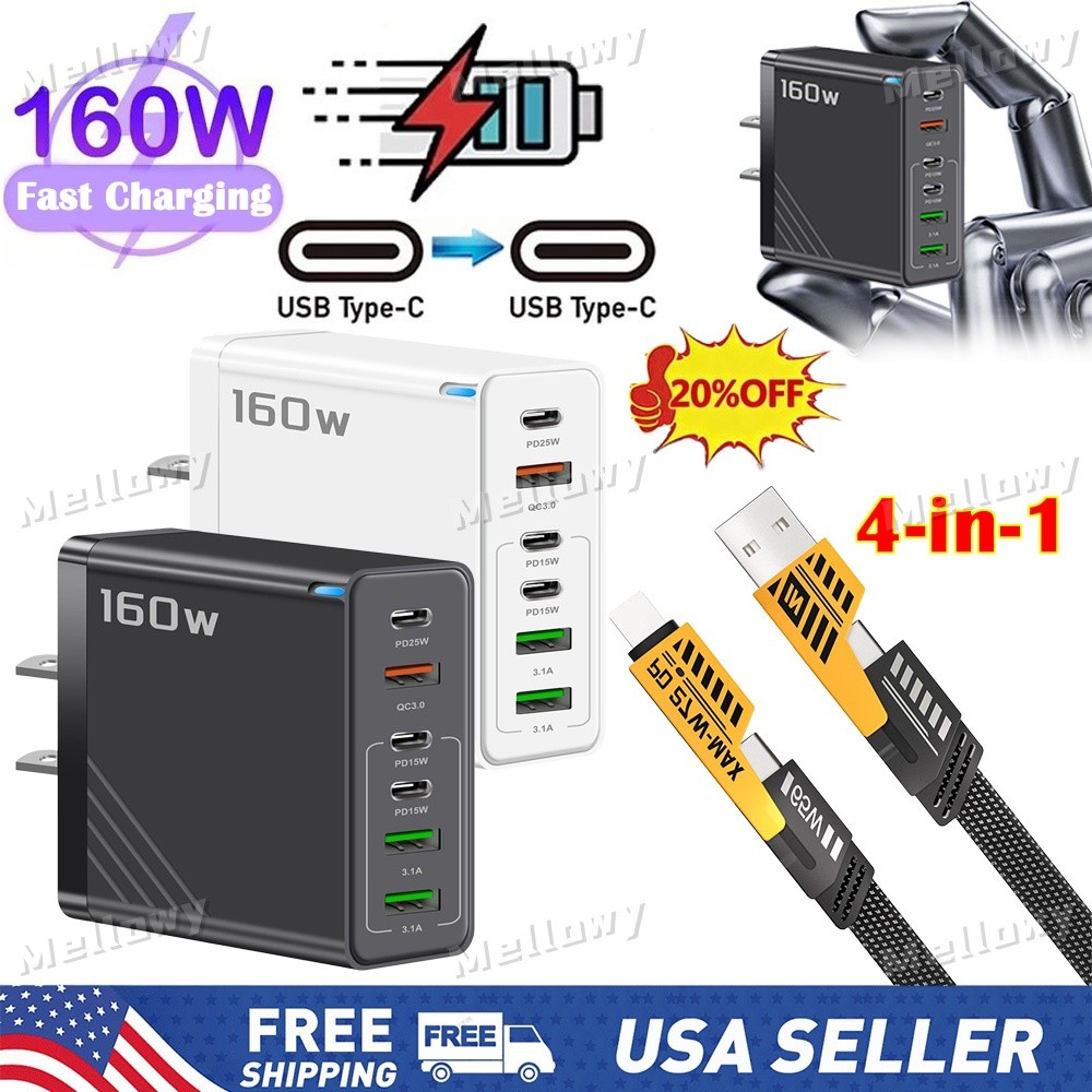 160W Super Fast Charging USB Type C Wall Charger For Samsung iPhone Android Phon