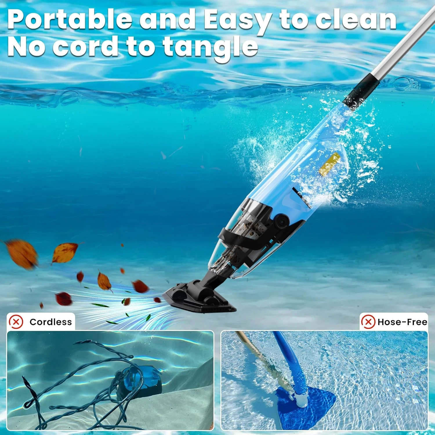 Cordless Handheld Pool Vacuum Cleaner for Above Ground & Inground Pools Cleaner